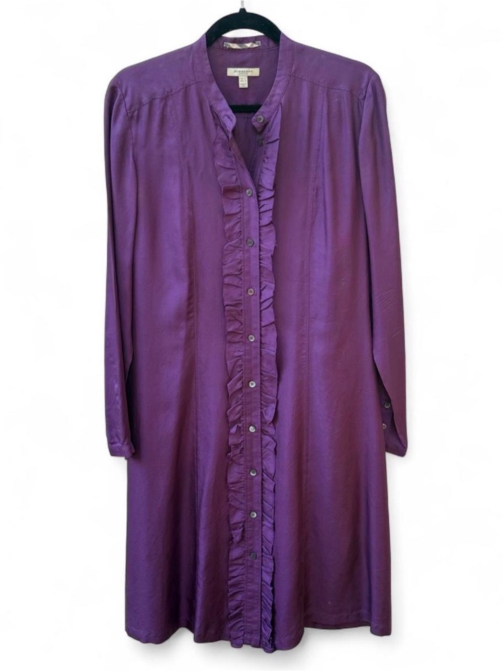 Burberry Purple Ruffled Button-Front Midi Dress